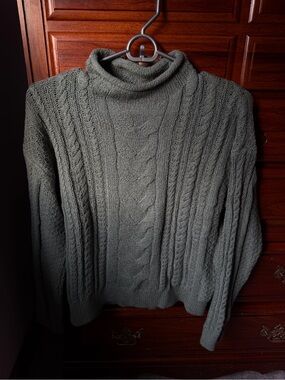 J Crew Sage Green Cable Rollneck Sweater